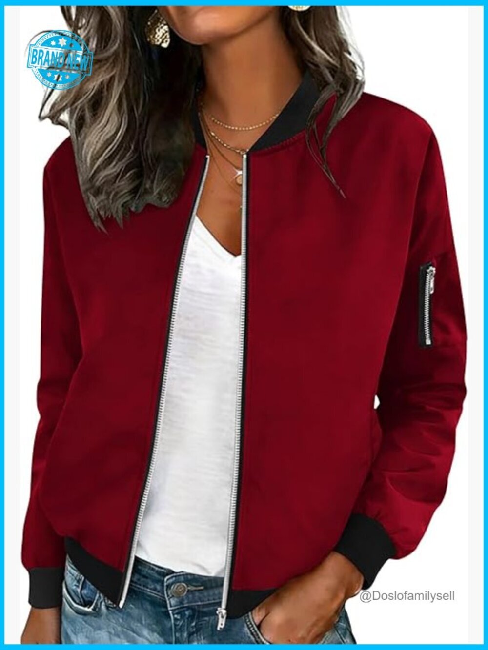 Lightweight Zip Up Bomber Jacket Casual Long Sleeve Trendy Work Coat with